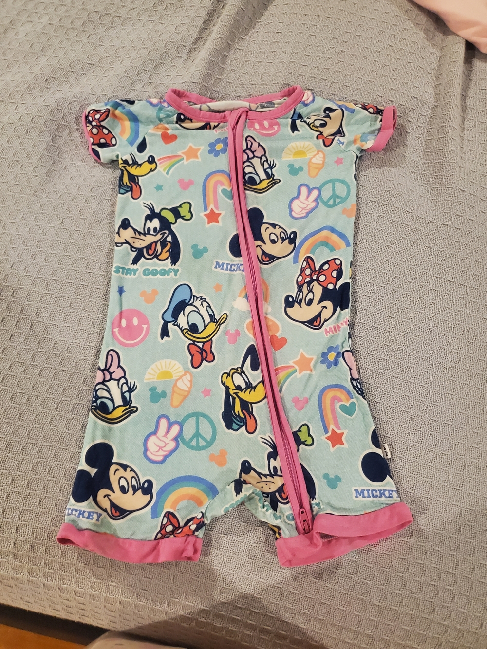Little Sleepies Disney One-Piece Romper with Pink Trim